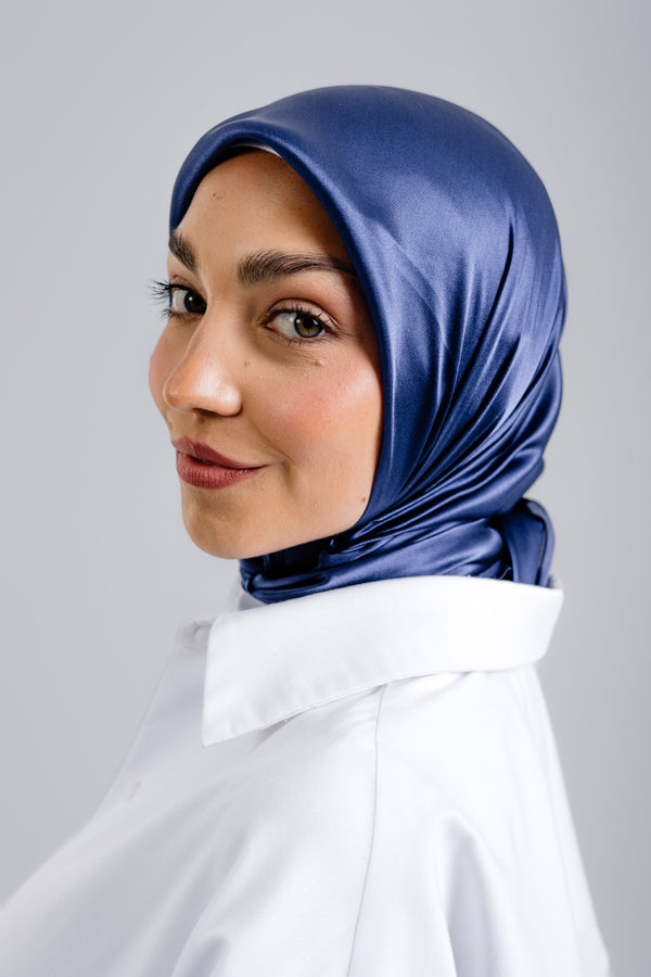 Navy Square Silk ScarfPlain Silk