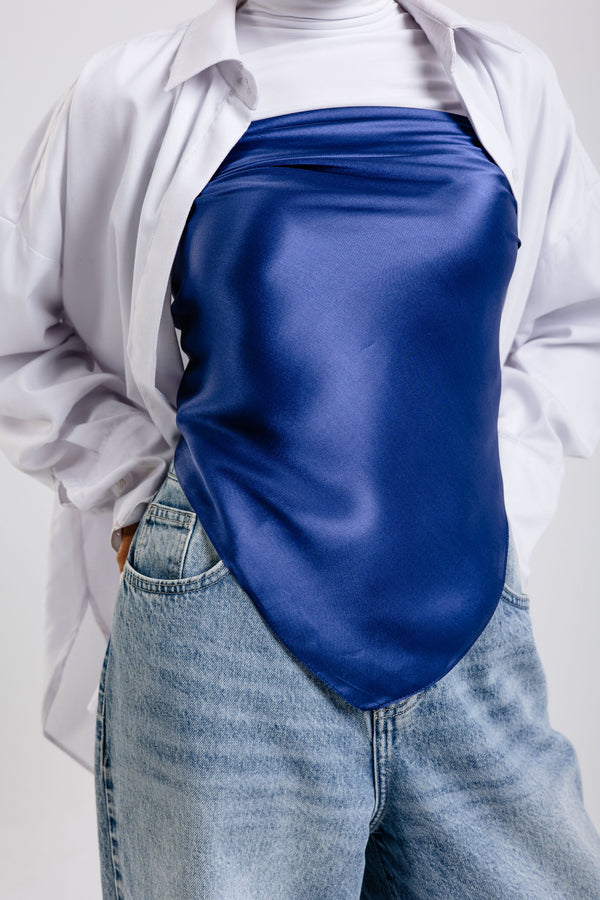 Navy Square Silk ScarfPlain Silk