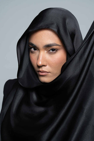 Dark Black Premium Silk Scarf by WOROOD