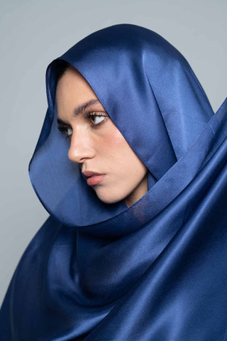 Navy Premium Silk Scarf by WOROOD