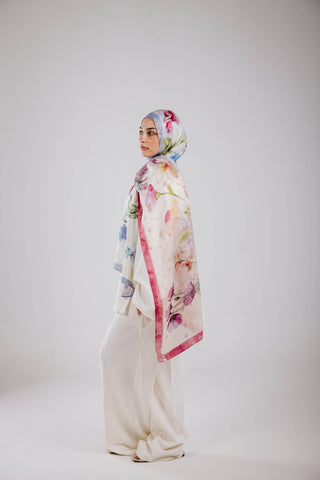 Silken Flora Premium Silk Scarf by WOROOD