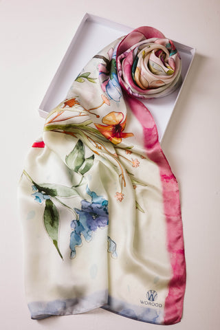 Silken Flora Premium Silk Scarf by WOROOD