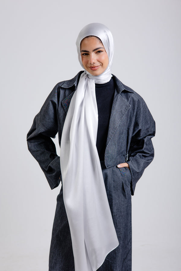Silver Premium Silk ScarfPlain Silk