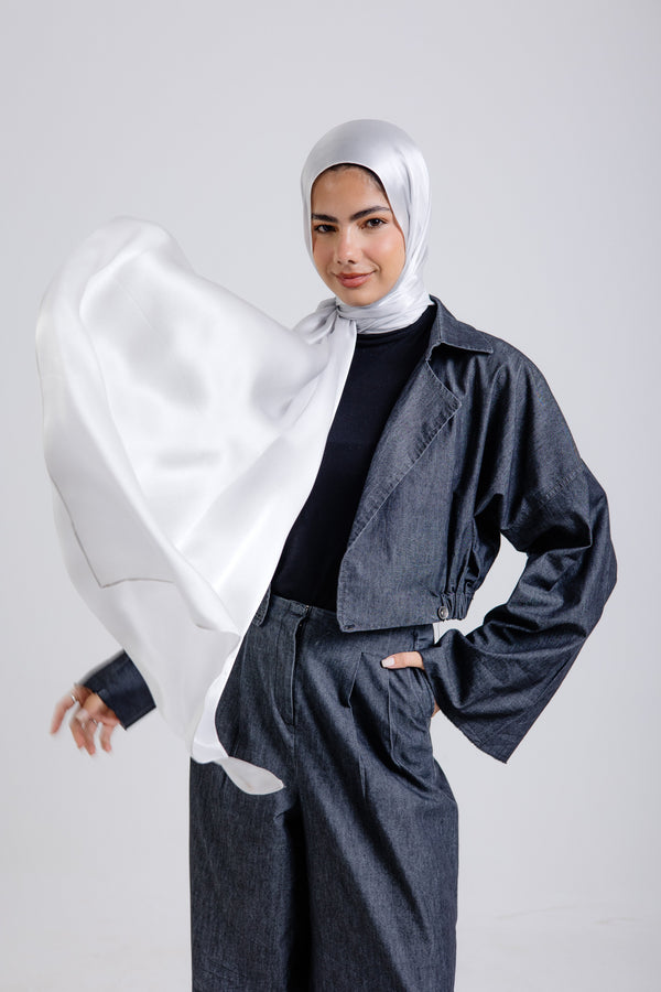 Silver Premium Silk ScarfPlain Silk