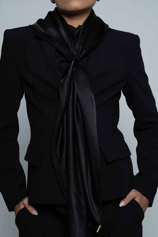 Dark Black Square Silk Scarf by WOROOD