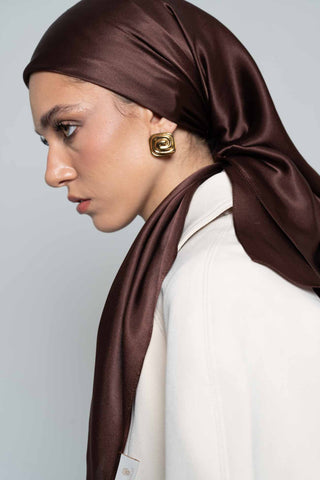 Chocolate Square Silk Scarf by WOROOD
