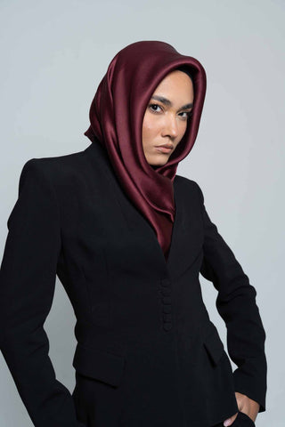 Maroon Square Silk Scarf by WOROOD