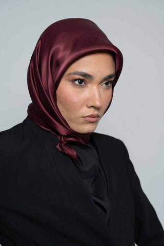 Maroon Square Silk Scarf by WOROOD
