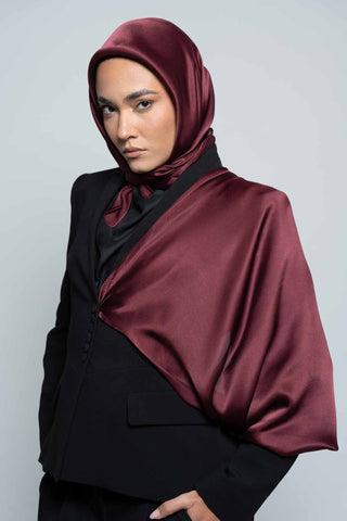 Maroon Square Silk Scarf by WOROOD