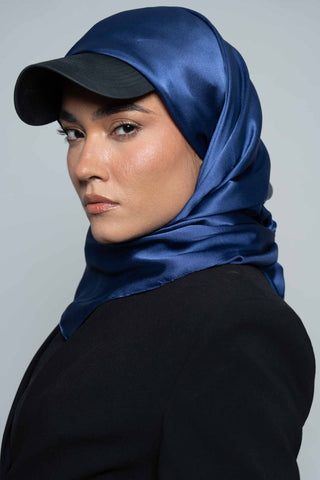 Navy Square Silk Scarf by WOROOD