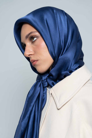 Navy Square Silk Scarf by WOROOD