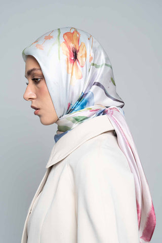 Silken Flora Square Silk Scarf by WOROOD