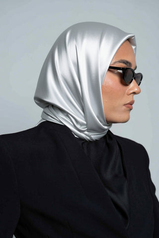 Silver Silk Square Scarf by WOROOD