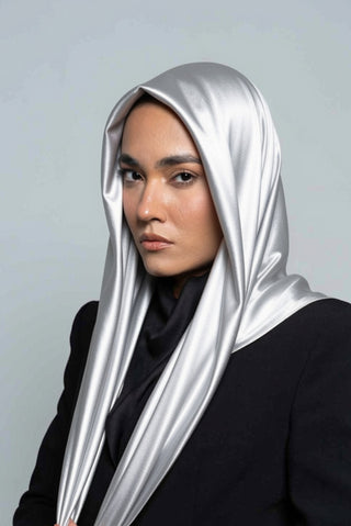 Silver Silk Square Scarf by WOROOD