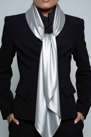 Silver Silk Square Scarf by WOROOD
